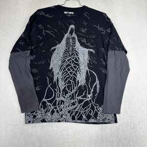Hot Topic Mens Reaper Skeletal Graphic Long Sleeve Black Large Affliction Style